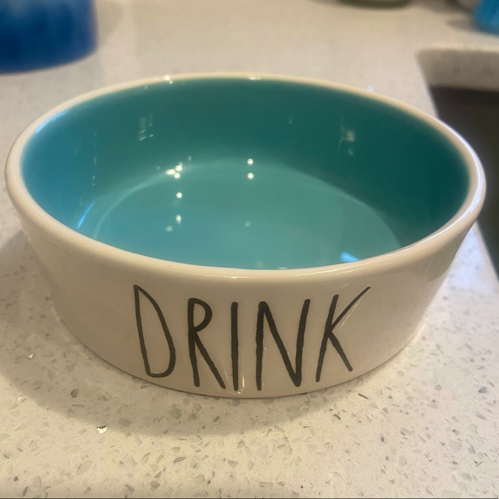 Rae Dunn “DRINK” Turquoise Pet Bowl